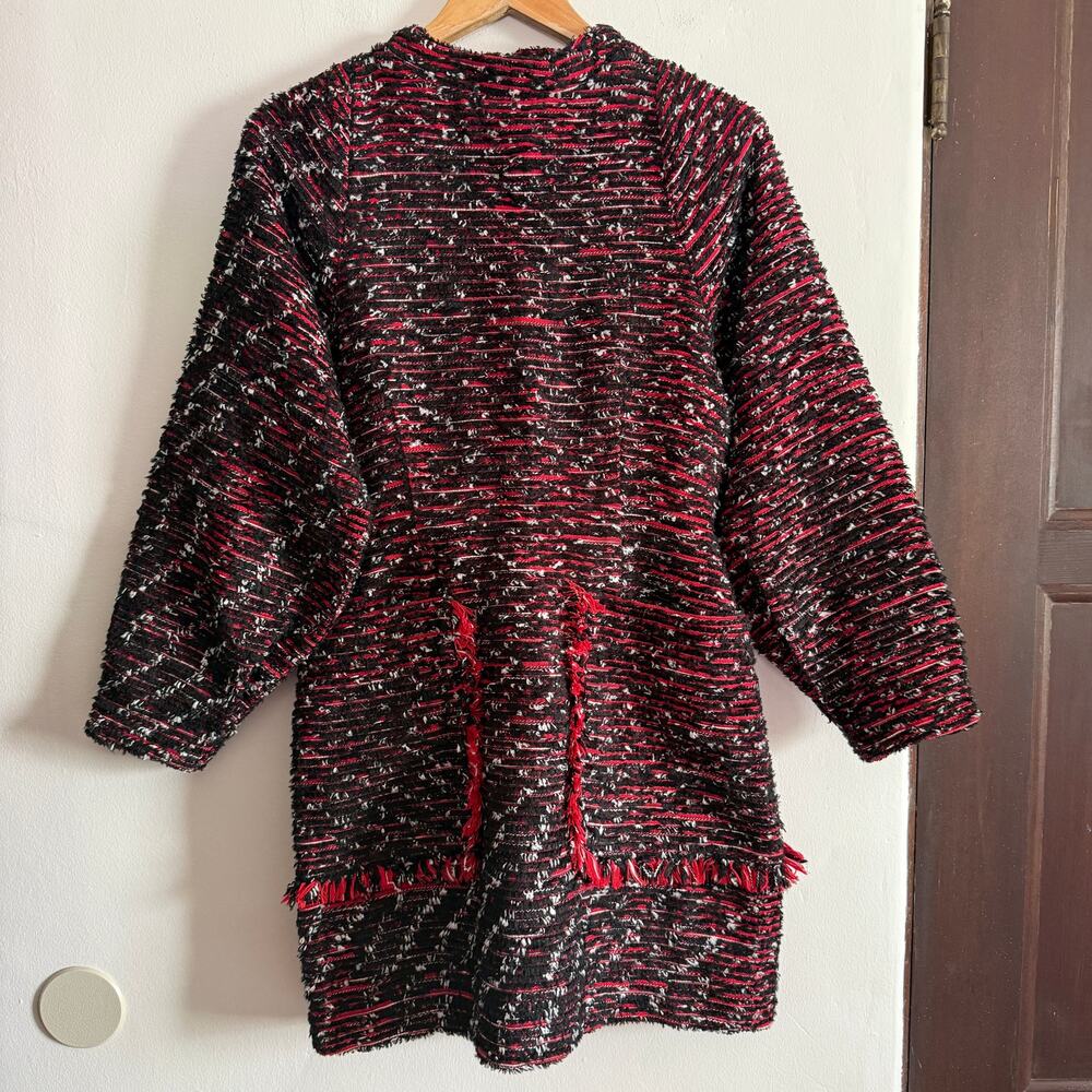 RODEBJER | Black and Red Tweed Mock Neck Sculpted Sleeve Mini Dress | Small - Picture 4 of 9